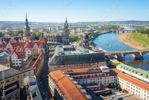Aerial view with Dresden Castle, Cathedral and Saxon House of Estates - Dresden, Saxony, Germany
