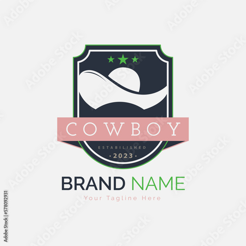 cowboy western hat shield logo design template for brand or company and other   
