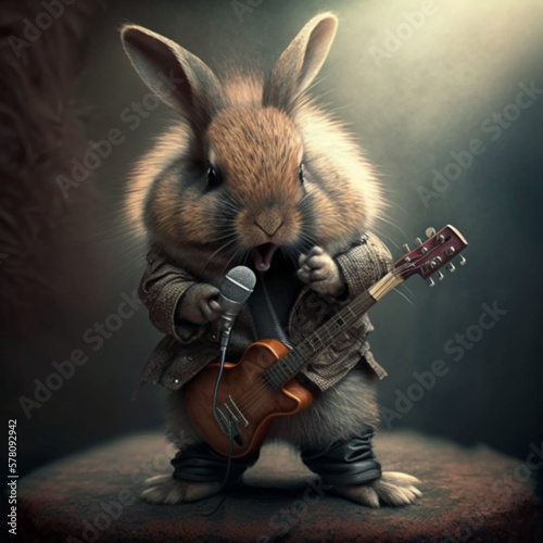 rabbit with a guitar, generative Ai © Adriana