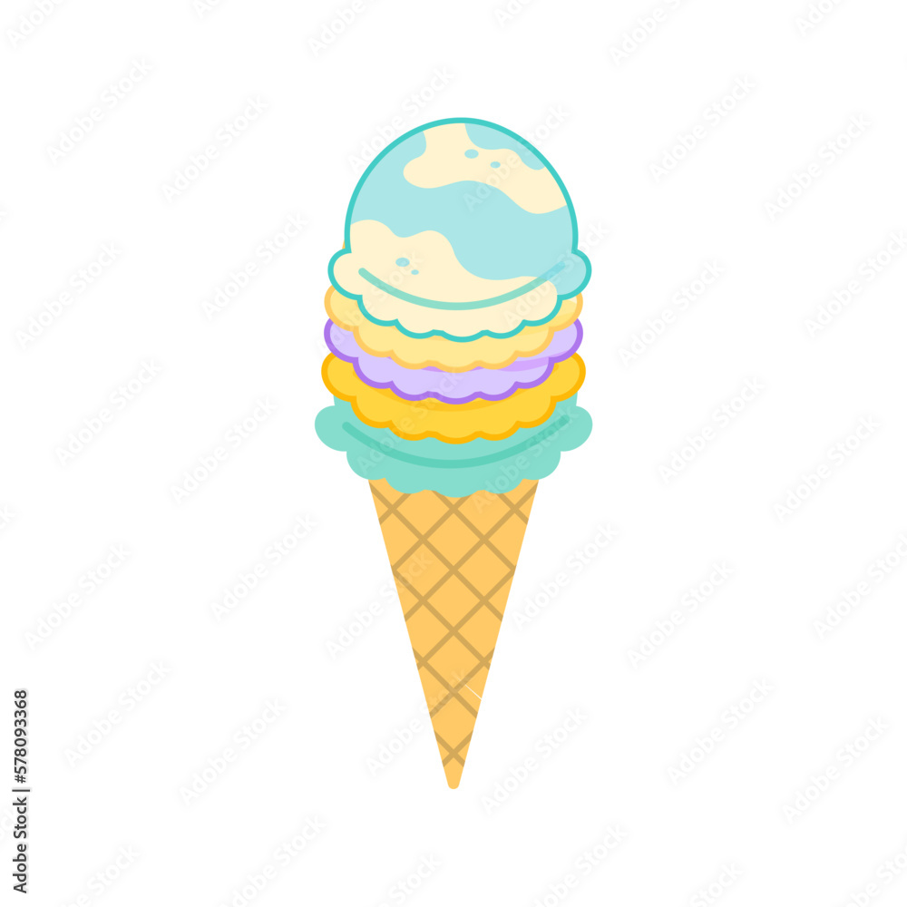 Melting ice cream balls in the waffle cone isolated on pink background ...