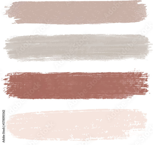 Set of different colorful neutral grunge, ink paint brush strokes. Artistic design elements, grungy background vector illustration