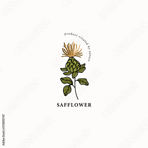 Valokuva Line art safflower branch drawing