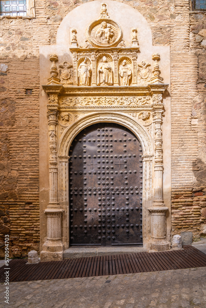 Beautiful detail of medieval iron church door in Toledo Spain