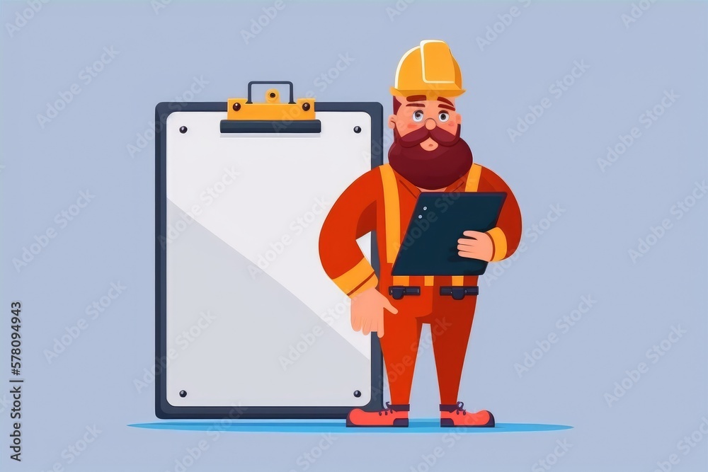 The empty clipboard in the hands of a Engineer. Flat background. Generative ai. The empty clipboard in the hands of a Engineer. Flat background. Generative ai.