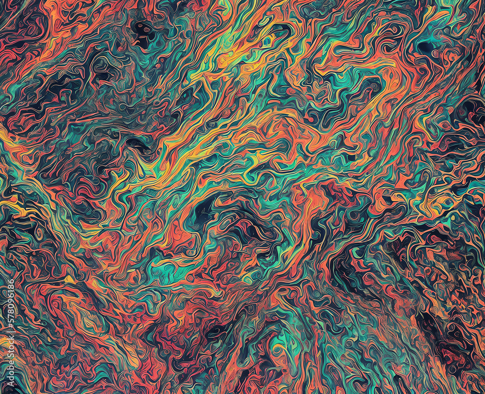 Psychedelic multicolored abstract background with swirls, fluids, found, liquify. Psychedelia illustration. Generative AI Psychedelic multicolored abstract background with swirls, fluids, found, liquify. Psychedelia illustration. Generative AI