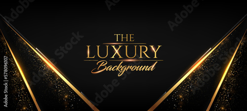 Black Golden Award Background. Jubilee Night Decorative Invitation. Stage platform. Elegant Luxury Side Abstract Shape with Crystal Edge effect. Corporate Entertainment Hollywood Bollywood Night.