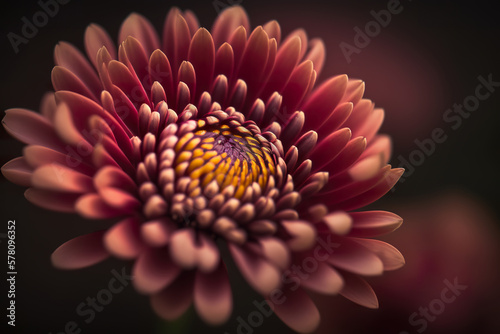 Close-up maroon chrysanthemum flower with blurred background. 3D realistic illustration. Based on Generative AI