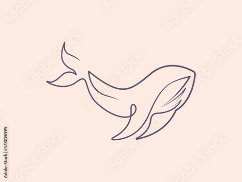 Continuous one line art minimal design whale, dolphin