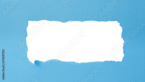 Blue Paper frame, torn paper with space a white background for text showing. Empty space for your message. space for advertising copy