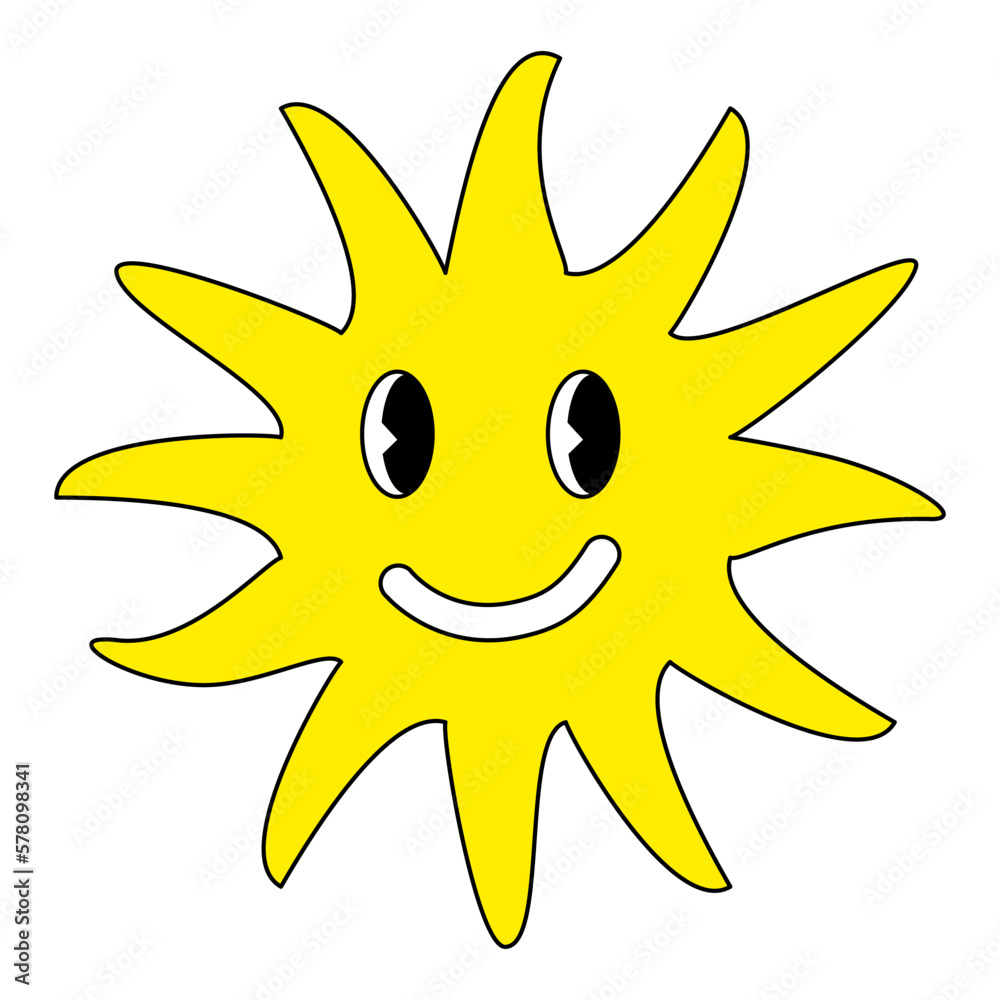 Retro style smiling emoticon sun, doodle style flat vector Retro style smiling emoticon sun, doodle style flat vector