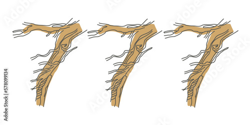 Font composition 777 of snaggy numbers. Natural typography based on tree roots