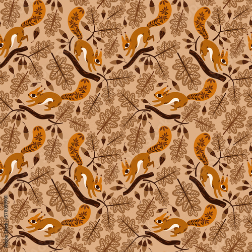 seamless pattern with forest squirrels