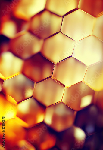 Beautiful golden hexagonal honeycomb background. Digital art.