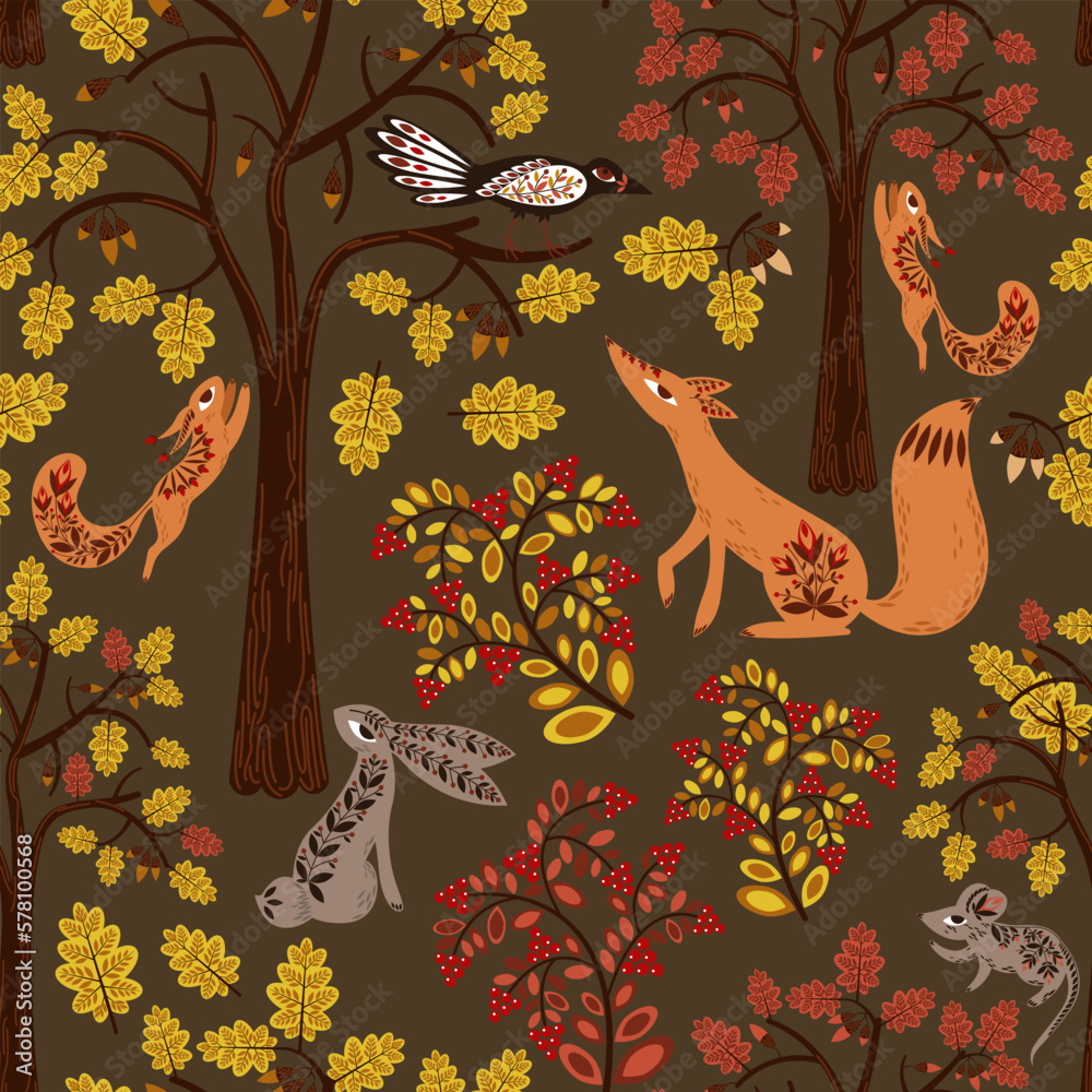 Εκτύπωση καμβά seamless pattern background with forest animals