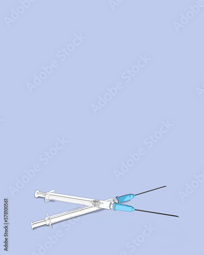 Neutrale leere Spritze Illustration vor hellblauem Hintergrund. Neutral empty syringe illustration on light blue background.
