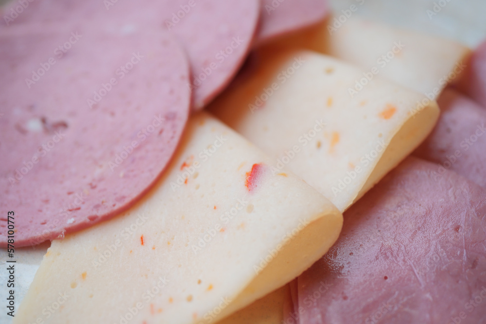 salami sausage cut into thin pieces salami sausage cut into thin pieces
