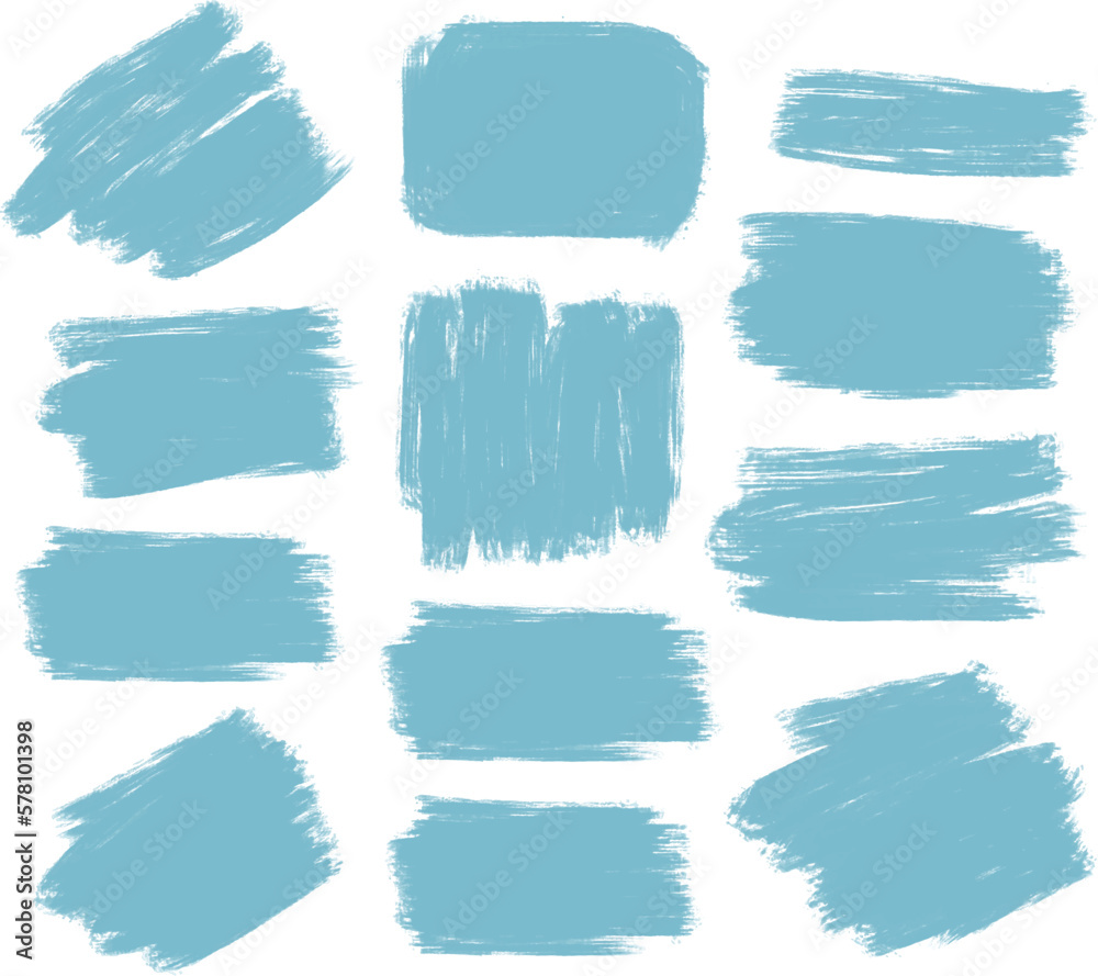 Fototapeta premium Set of different grunge blue, ink paint brush strokes. Artistic design elements, grungy background vector illustration