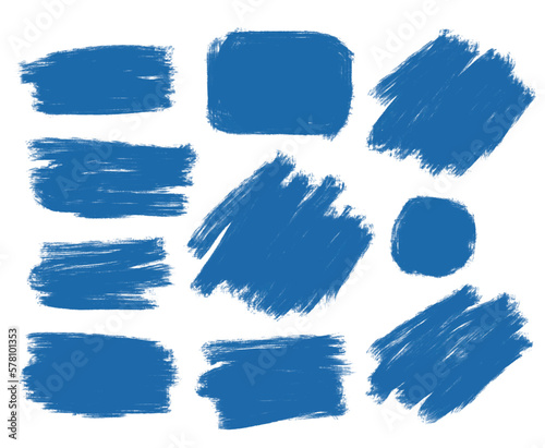 Set of different grunge blue, ink paint brush strokes. Artistic design elements, grungy background vector illustration