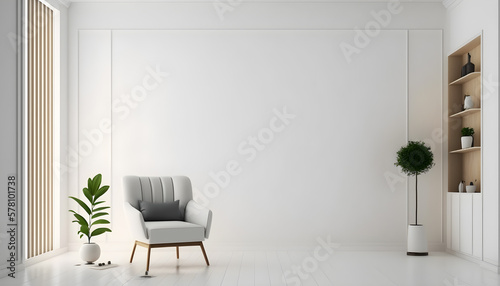 Clean and Simple Armchair Design white wall-ai generative photo