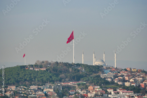 Low Angle View Of Turkish Flag Against Sky.