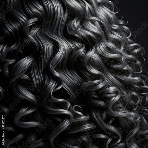 The texture of black with gray rizado hair close-up macro, neutral background for for hairdresser, beauty salon