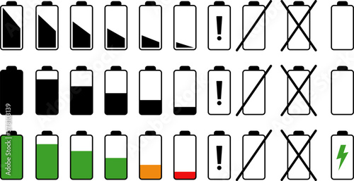 Battery charge level indicator. Battery icon set. battery charge level.