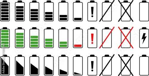Battery charge level indicator. Battery icon set. battery charge level.