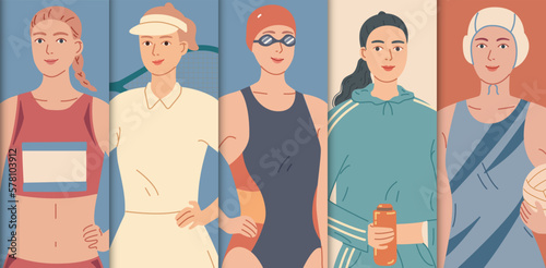 Women sport. Diverse sportswomen Portraits of female athletes.