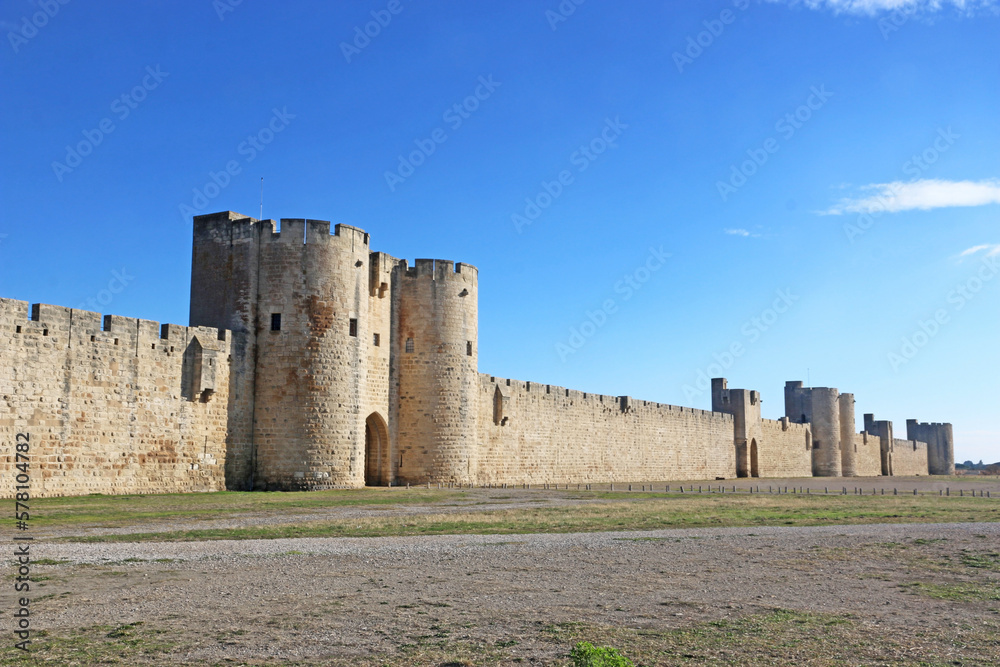 City walls and Tower in Aigues-Mortes in France	