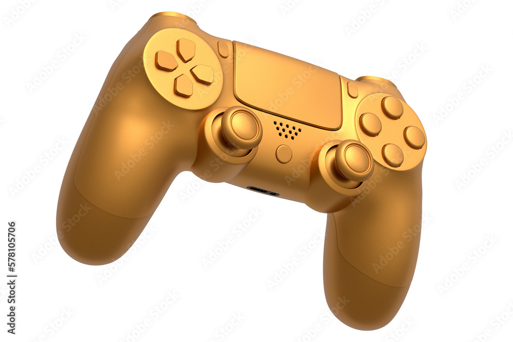 Realistic video game joystick with golden chrome texture isolated on white Realistic video game joystick with golden chrome texture isolated on white