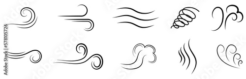 Set of wind blow line icons. Vector illustration isolated on white background