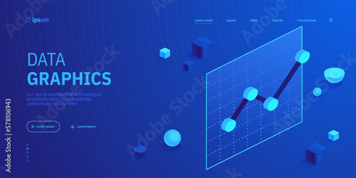 Line graph with points icon in isometric view. Analysis growth progress. Business charts, data graphics, statistics diagram. Vector illustration for visualization of presentation, reports concept