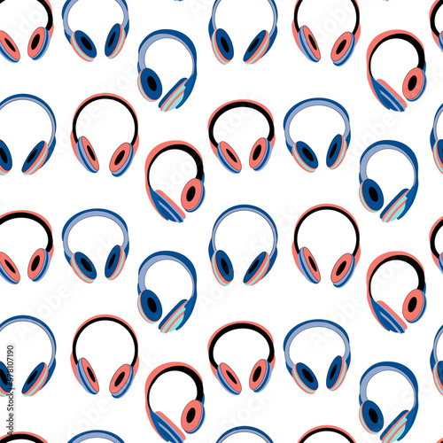 Headphones vector pattern. Headphones for listening to your favorite music. Music illustration.