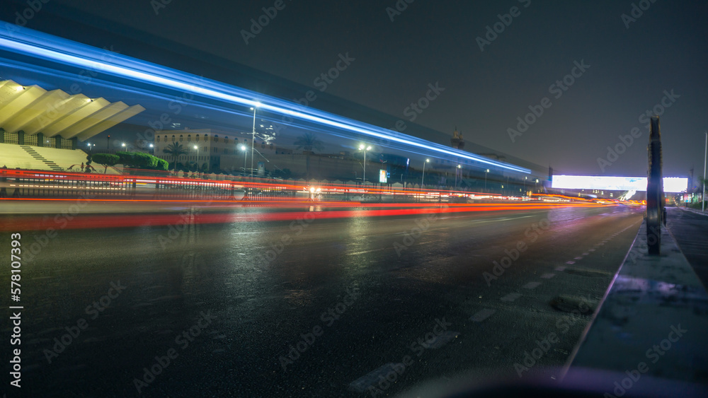 Abstract movement blur of car traffic with long exposure on Cairo street Abstract movement blur of car traffic with long exposure on Cairo street