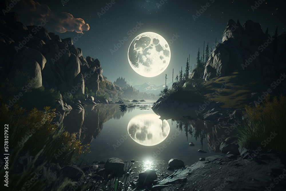 Fototapeta premium full moon over the mountains background