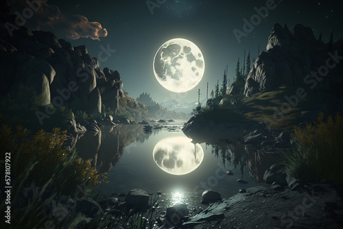 full moon over the mountains background