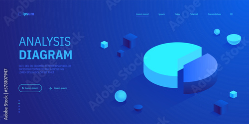 Pie chart with two slice in isometric view. Statistics analytics growth data graphics financial analysis diagram business presentation. Vector illustration for visualization of business presentation