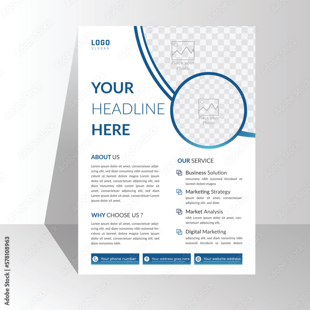 modern Template vector design for Brochure, Annual business, Poster, Corporate Presentation, Portfolio, Flyer, layout modern with gradient blue color size A4. white background. space for photo image modern Template vector design for Brochure, Annual business, Poster, Corporate Presentation, Portfolio, Flyer, layout modern with gradient blue color size A4. white background. space for photo image