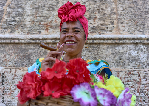 Photography Cuban canastera with habano flowers and typical costume