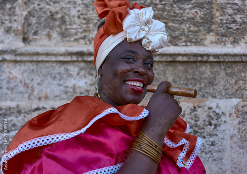 Canvas Print Cuban canastera with habano and typical costume