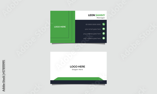 Green and black corporate business card template. vector illustrations.