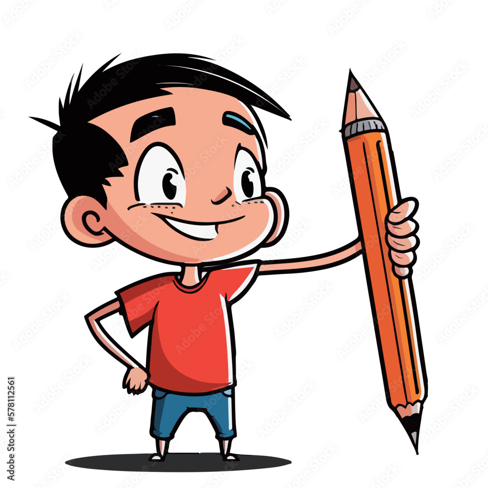 Stockvektorbilden Young boy holds a pencil in his hand and draws