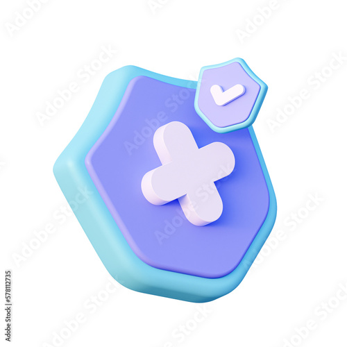 3d shield with a cross. Protection of health from diseases. illustration of 3d rendering.