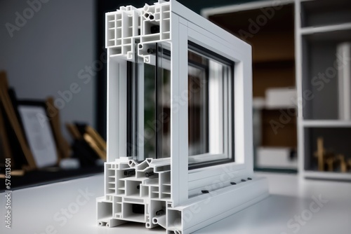 Cut of the window profile with metal, plastic and glass. AI Generation photo