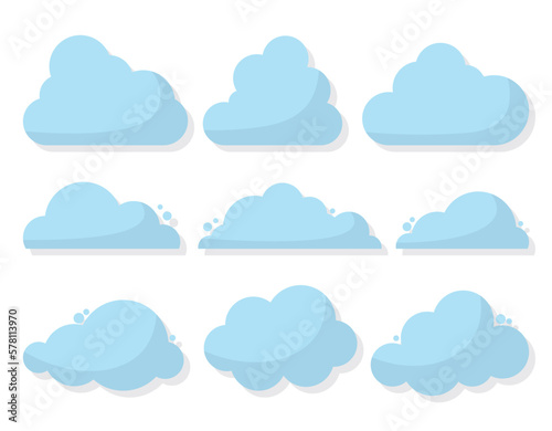 Set of Blue Cloud Icons in trendy flat style isolated on white background. Cloud symbol for your web site design, logo, app. Vector illustration