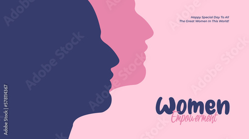 Fototapeta Naklejka Na Ścianę i Meble -  Women Empowerment Background Design With Different Woman Face Silhouette Illustration For Women Day, Women's Equality Day, Mother Day