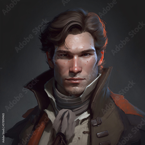 portrait of a fantasy handsome male human character with vintage clothing isolated on a black background Generative