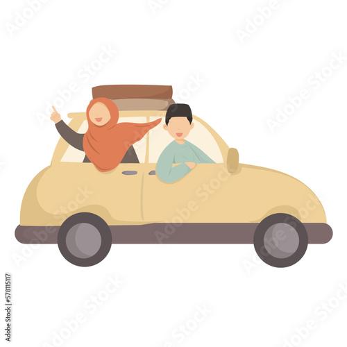 illustration of a man driving a car for homecoming eid