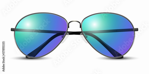 Vector 3d Realistic Modern Unisex Frame Glasses. Black Color Frame. Purple and Blue Transparent Sunglasses for Women and Men, Accessory. Optics, Lens, Vintage, Trendy Glasses. Front View
