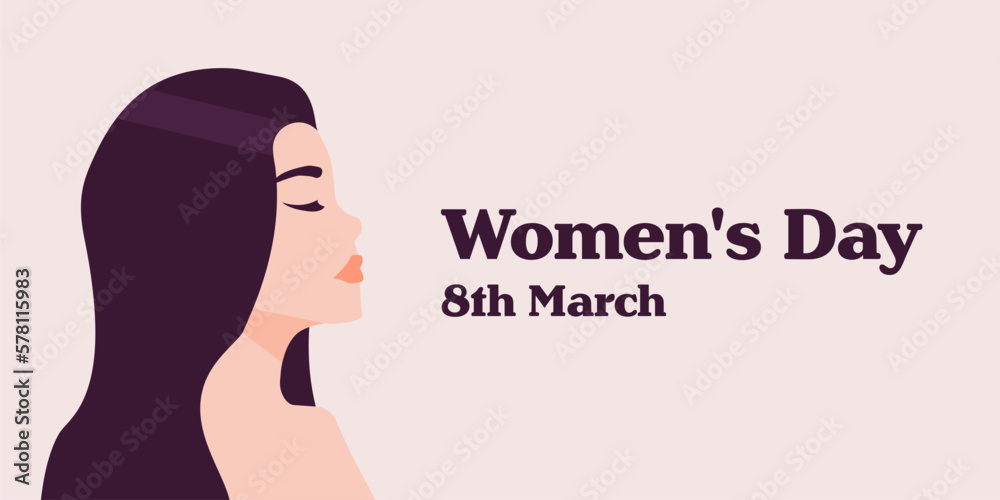 International Women's Day banner design. 8th march. women's face. Vector illustration.